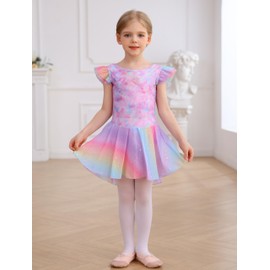 MdnMd - Leotardos de ballet para niñas pequeñas con falda, vestidos de bailarina, trajes de tutú, T80- Rainbow Fireworks, 2-4 Años