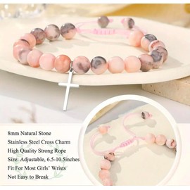 BLUE HOPE Chic Cross Beaded Bracelet for Men & Women - 8mm Natural Stone Crystal Pendant, Silver Cross Charm, Stylish Christian Jewelry, Trendy Gift for any Occasion, (Multiple Color Options)