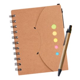 Generic Libreta Ecologica con Notas Adheribles Y Pluma | 70 Hojas Rayadas y Espiral Metálico Doble | Libreta de Notas con Post it en 5 Colores