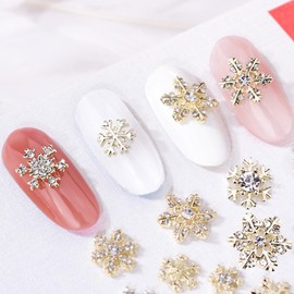 20 Pieces Snowflake Nail Charms for Acrylic Nails 3D Alloy Gold Snow Flake Christmas Charms for Nails Art Gems Rhinestones DIY Accessories Supplies Nail Charms for Acrylic Nails