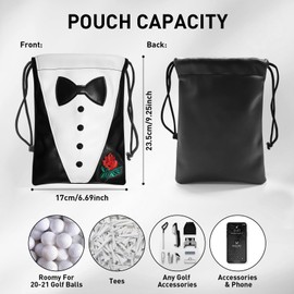 FINGER TEN Golf Tee Pouch with Drawstring Closure, Leather Golf Valuables Pouch, Golf Ball Tee Handbag Portable Golf Accessories for Men Women (Bow&Rose)
