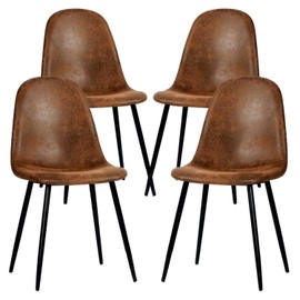 FurnitureR Dining Chairs Set of 4, Fabric Suede Dining Room Side Seating, Kitchen Chairs with Metal Legs for Living Room, Dark Brown