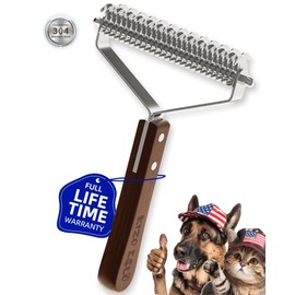 Extra Large 2-Sided Undercoat Rake for Dogs & Cats, Dog Brush for Shedding Remove Mats, Dematting Comb, Safe&Gentle Grooming Brush for German Shepherds Medium to Long-Haired Pets,Premium Wooden Handle