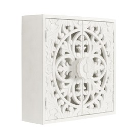 Kate and Laurel Saanvi Traditional Carved Wood Wall Cabinet, 20 x 6 x 20, White, Dimensional Over The Toilet Storage Cabinet for Bathroom Storage and Display