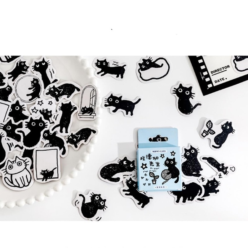 Alideco Flake Stickers, 92 Stickers, Collage Material, Retro, Cute, Black
