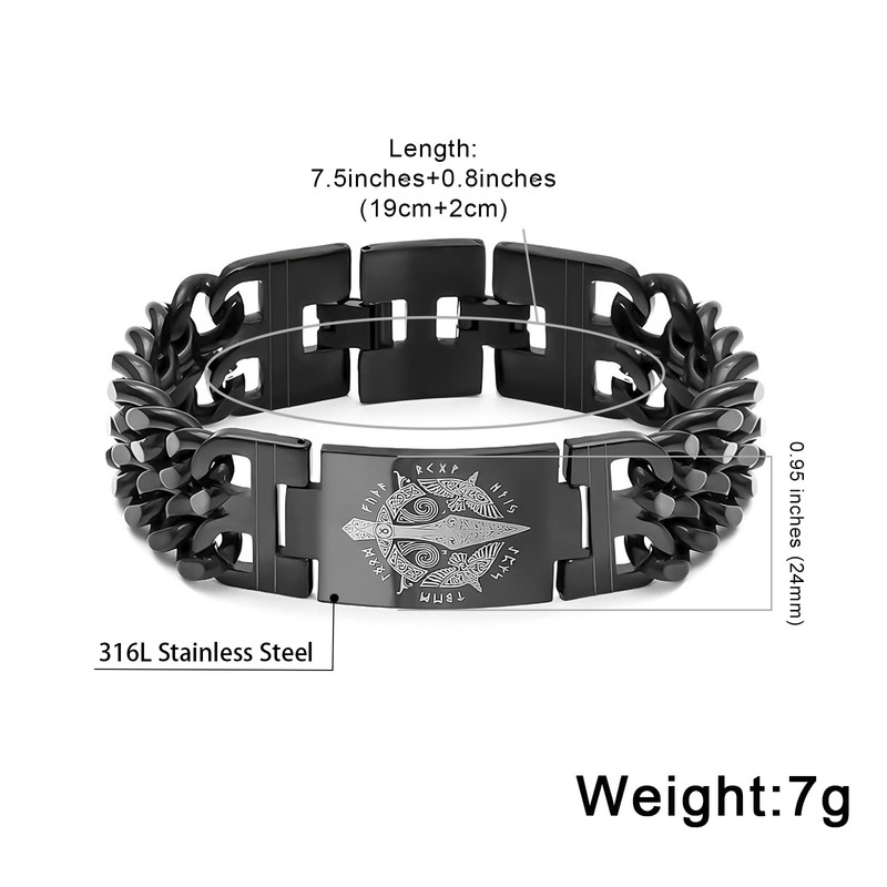 Hipunk Men Stainless Steel Viking Link Bracelet - Norse Mythology