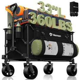 Hikemoon 150L Collapsible Wagons Carts Foldable, 360LBS Heavy Duty Folding Beach Cart with Big All-Terrain Wheels, Portable Utility Wagon for Grocery, Shopping, Garden, Sports, Camping, Black