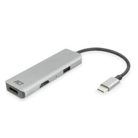 ACT USB C HDMI Adapter with Aluminium Housing, 4K@30Hz Dual HDMI, USB 3.0 Port 5Gbps, to Connect 2 Additional Monitors - AC7013