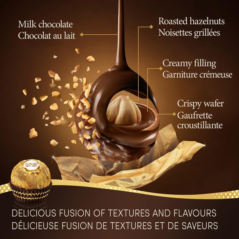 FERRERO ROCHER Fine Hazelnut Milk Chocolate Gift Box, 48 Count,