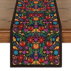 Artoid Mode Dia De Los Muertos - Camino de mesa mexicano con diseño floral, día de los muertos, decoración de mesa de comedor para decoración del hogar, fiesta, 13 x 72 pulgadas