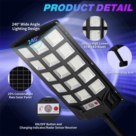 BINGLUX Solar Street Lights Outdoor Waterproof 4 Pack, 25000LM 6500K LED Parking Lot Lights, Dusk to Dawn Auto On/Off, Solar Flood Lights with Motion Sensor for Security, Yard Path Lighting