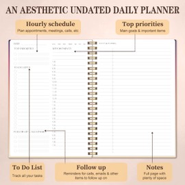 Daily Planner Undated - 80 days Day To Do List Notebook with Hourly Schedules, 5.9"x 8.6", Aesthetic Planner Organize Tasks and Appointments,A5 Agenda Planner for Work, School & Office