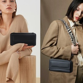 Autumnwell Small Crossbody Bags for Women Phone Purse Leather Crossbody Wallet Women's Shoulder Handbags Wallet with Credit Card Slots Black