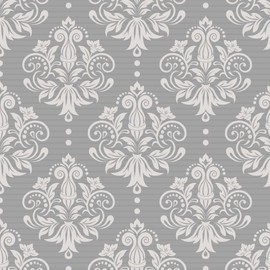 Yifely Gray-White Damask Shelf Liner Peel & Stick PVC Drawer Paper Covering Apartment Old Cabinets Shelves 17.7 Inch by 9.8 Feet Removable Countertop Decor