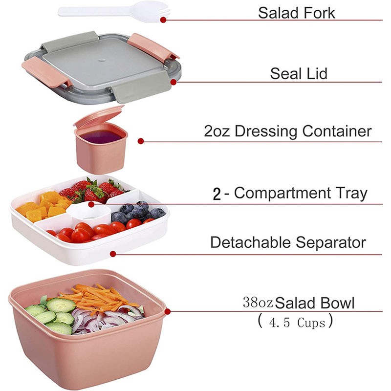 1500mL Bento Box Portable Lunch Box with 4 Compartments, Leak