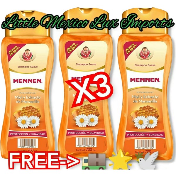 3 x 700ml Mennen Shampoo Protección Suavidad Manzanilla Honey Extract+Chamomile