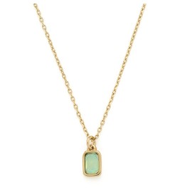 Leonardo Ciao Sofia Necklace Stainless Steel Short Gold-Coloured Chain with Rectangular Mint Green Glass Crystal Pendant Women's Jewellery 021651, Stainless Steel, No Gemstone