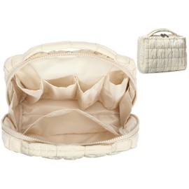 Bluboon Makeup Bag Zipper Pouch Travel Portable Cosmetic Bag Organizer for Women and Girls, Cloud Beige