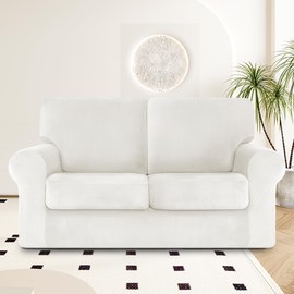 vctops 5 Pieces Velvet Stretch Sofa Cover for 2 Seater Couch Soft Washable Sofa Slipcover with Individual Backrest and Cushion Covers for Kids Cats Dogs (White,2 Seat)