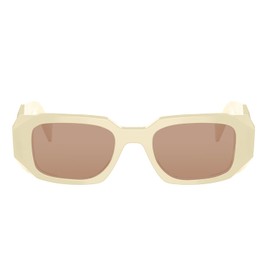 BUTABY Trendy Rectangle Sunglasses for Women Men Retro Sun Glasses Vintage Fashion Square Frame, Off White Frame Brownlens, Medium