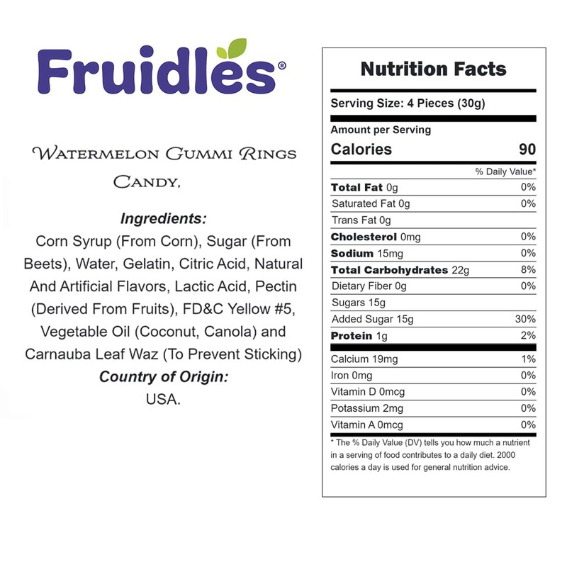 Fruidles Watermelon Gummi Rings Candy, Assorted Fruit Flavors Gummies, Allergy