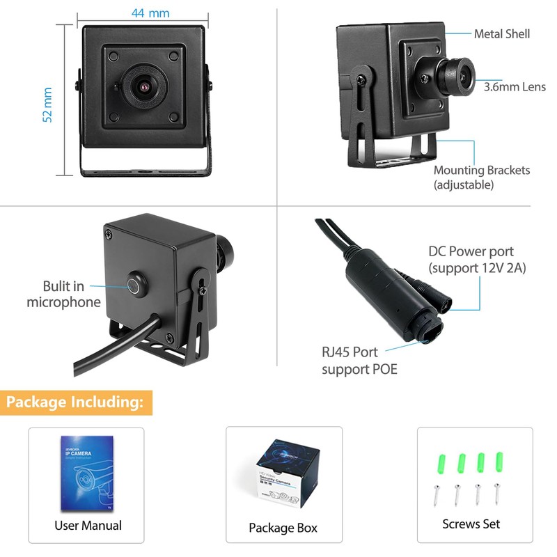 REVODATA 5MP Mini Security Indoor POE IP Camera built in
