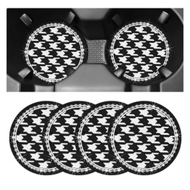 BWBWND 2 PCS Cow Print Car Cup Holder, 2.76 Inch Waterproof Anti Slip Insert Holder for Cup Holder, Universal Rhinestone Cute Drink Mat Interior Decor for Women, Car Accessories (Houndstooth)