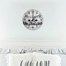 Wood Clock for Unto Us A Child is Born Modern Clock Battery Operated Silent Non-Ticking Arabic Numeral Gift for Christian Round Clock for Home Living Room Office Decoration 10 Inch