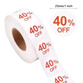 Tinoaly 1000 Stück 40 Prozent Rabatt Aufkleber, 25 mm Selbstklebend 40% Rabatt Werbeaufkleber Ausverkaufsschild für den Einzelhandel Sonderaktion Ausverkaufsrabatt