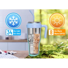 Zenbo 50oz Stainless Steel Tumbler with Handle & Straw Lid | Keeps Drinks Cold 34 Hours, Fits Car Cup Holder, BPA Free