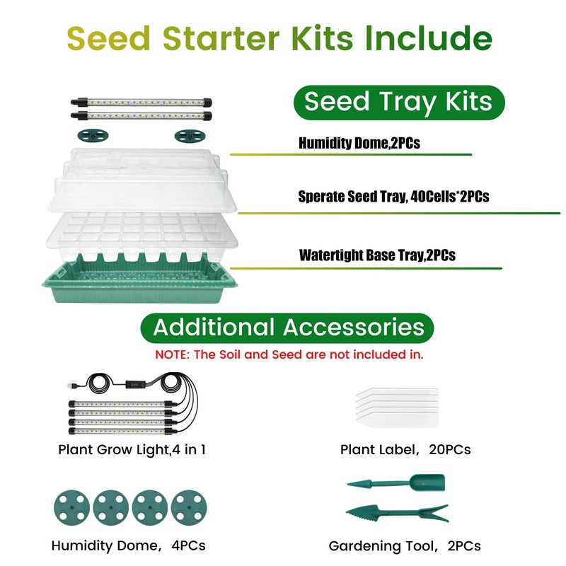 MQHUAYU Seed Starter Tray with Grow Light, 2 Pack 80
