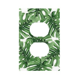 Green Palm Leaves Outlet Covers Wall Plate Decorative 1 Gang Duplex Light Switch Electrical Receptacle Switchplate Faceplate for Bathroom Bedroom Living Room Home Decor