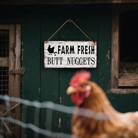 Funny Chicken Coop Signs Farm Decor - Farmhouse Kitchen Wall Decor, Rustic Outdoor Chicken Coop Decorations - Farm Fresh Butt Nuggets Sign, Wooden Home Decor Chicken Mom Gifts (6x12 Inch)