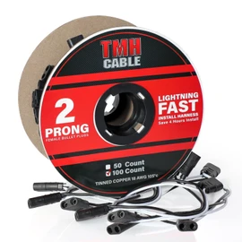 TMH 100 Count 2-Prong Wire Harness Roll Double Female Bullet Plug 18 Gauge - 6.5" Spacing for LED Marker Clearance Lights Hassle-Free Installation