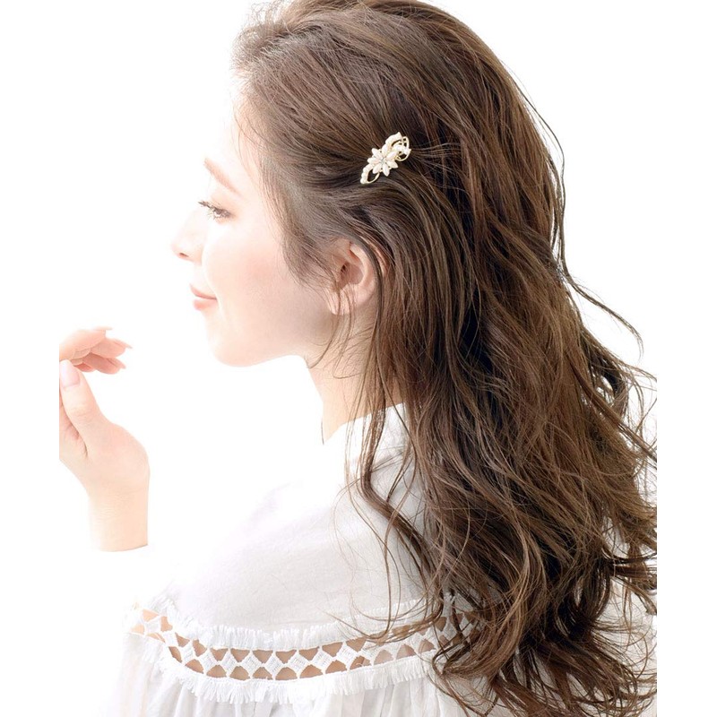 VingTAINE H-634 Elegant Flower Mini Hair Clip, Pearl, Flower Hair