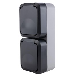 REV 0004080400 AquaStorm Double Socket, Wet Room Socket, IP55, Two-Pole, Surface-Mounted, Vertical, Anthracite