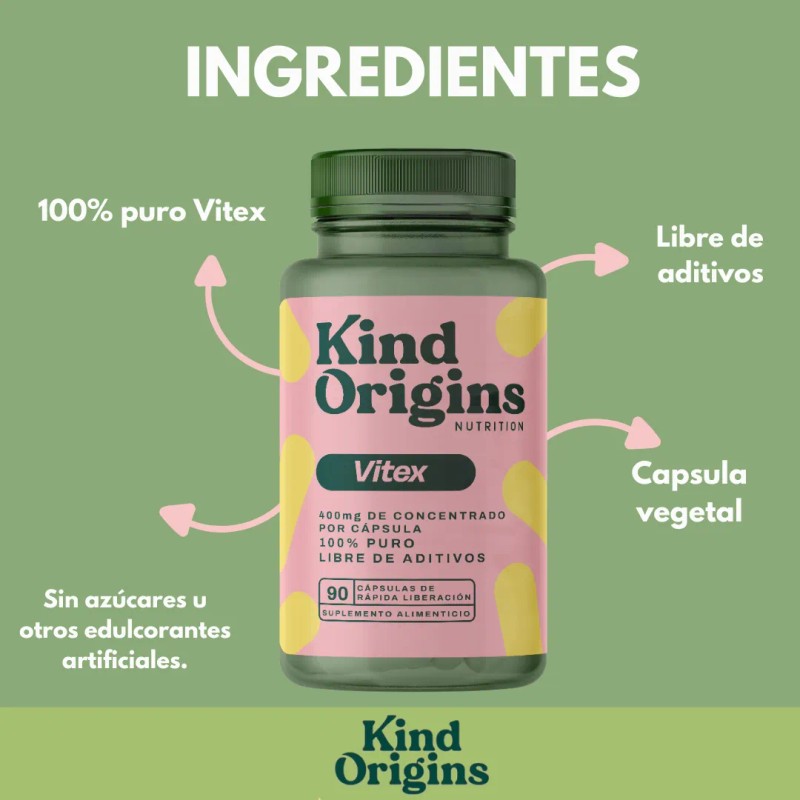 Vitex Orgánico 100% Puro Con 90 Cápsulas By Kind Origins