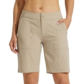 Willit Women's Golf Hiking Shorts 9" Quick Dry Athletic Long Casual Summer Shorts Zipper Pockets Water Resistant Lightweight Khaki 8