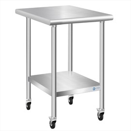 KUARBARR KUARBARR Stainless Steel Table with Wheels Commercial Stainless Kitchen Prep Table, Metal Table for Restaurant Garage Hotel, 24 x 18 Inch