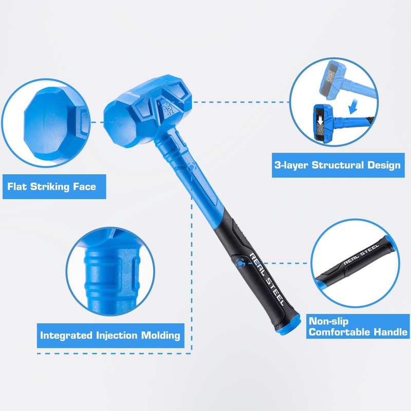 REAL STEEL Dead Blow Hammer 28 Oz Rubber Mallet Non-Marring