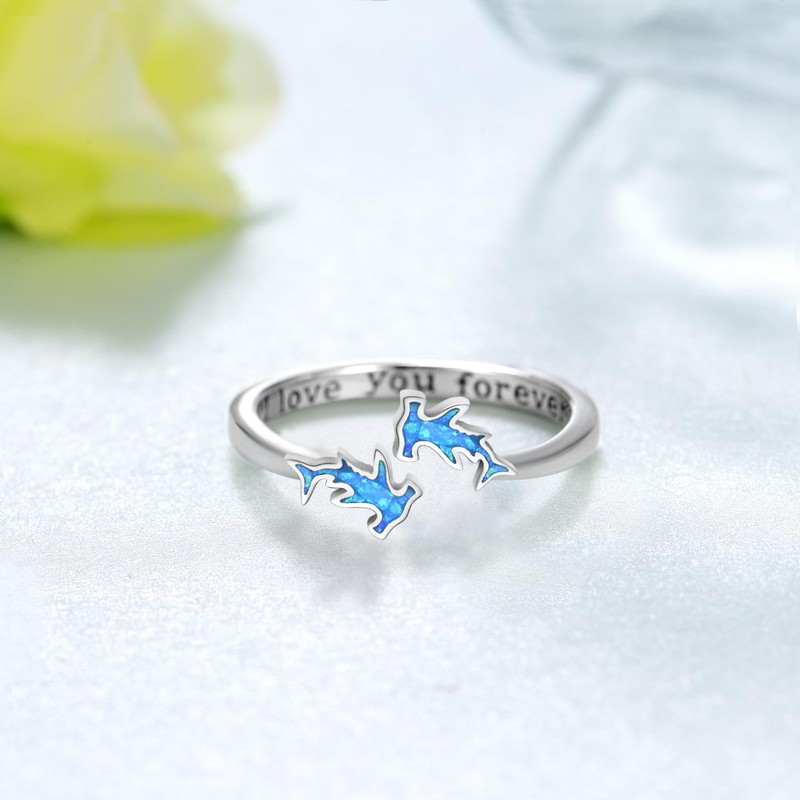 SCZKLAQ Sterling Silver Hammerhead Shark Ring - Adjustable Cute Animal