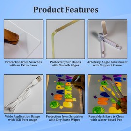 LED Note Board with 7 Colors Markers 11.8 X 7.9” Clear Light up Dry Erase Board with Stand Desktop Glow Memo Rewritable Acrylic Message Board to Write on Notepad with Adjustable LED Note Board Stand