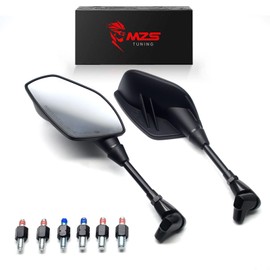 MZS Motorcycle Mirrors, Foldable 10mm 8mm Motorbike Handlebar Mirrors, Hawk-Eye Rear View Side Mirror Accessories Black Universal fit for Street Adventure Bike Electric Ebike Scooter ATV Quad