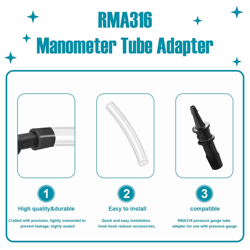 RMA316 Manometer Tube Adapter,Pressure Tube Adapter Fitting,3/16 in. to 5/16