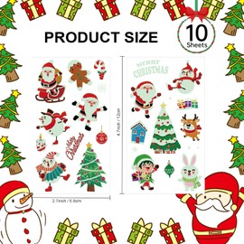 Qpout Christmas Tattoos for Kids, 10 Sheets Glow In the Dark Stickers Christmas Kids Tattoos Waterproof Luminous Tattoos for Christmas Stocking Fillers Christmas Decoration Xmas Gifts Party Favors