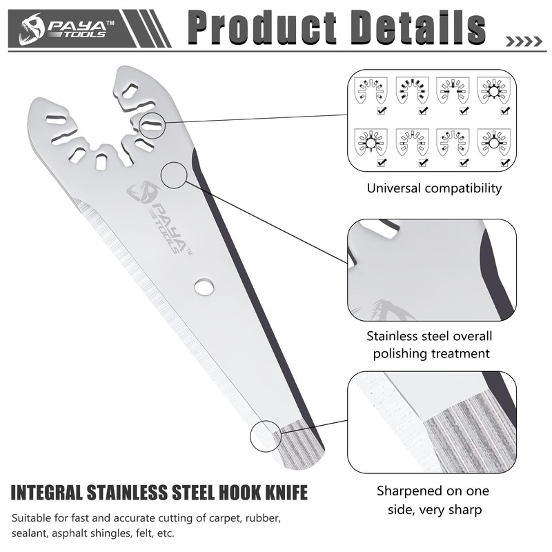 PAYA TOOLS 3" Tapered Universal Sealant Cutter,Oscillating Multi Tool Hook