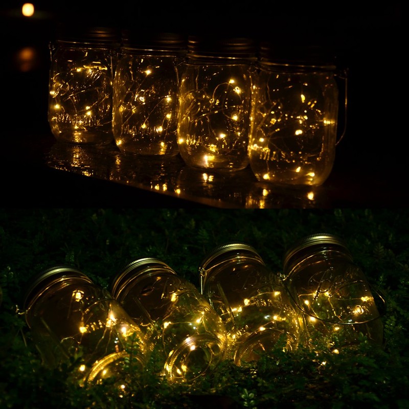 CHBKT 4-Pack Solar-powered Mason Jar Lights (Mason Jar / Handle