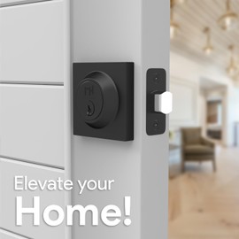 Mega Handles Laura Deadbolt Lock - Heavy Duty Square Black Deadbolt Lock for Left Or Right-Handed Doors, Locking Deadbolt for Interior/Exterior, Screws Included - Matte Black