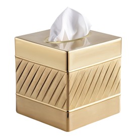 Monarch Abode Handcrafted Wave Embossed Tissue Box Cover Square, Brushed Gold Tissue Holder for Bathroom, Square Metal Dresser Accessories for Home & Office, Decorative Tissue Box Holder