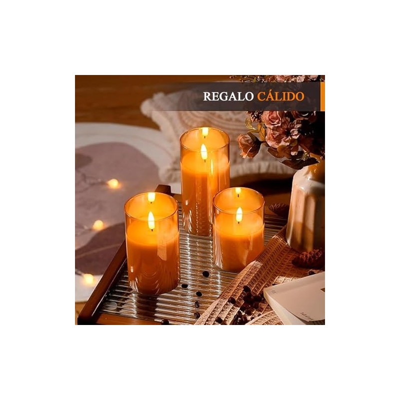 3PCS Velas LED Sin Llama, Velas Decorativas (Cabezal fijo dorado)